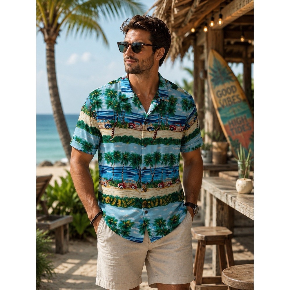 Pineapple Connection Hawaiian Shirt Men's XL Palm Trees Island Woodies Boho